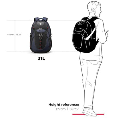 Swissdigital Design Travel Backpack for Men with USB Charging Port SD803-16 - color: Haze Blue/Black