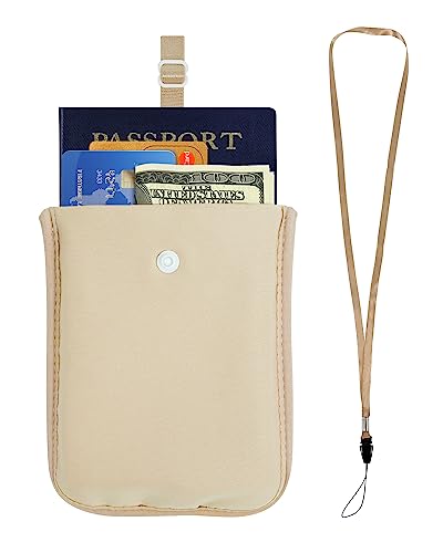 RFID-Blocking Travel Bra Wallet, Hidden Money Pouch with Elastic Strap - color: Nude, size: Passport Size