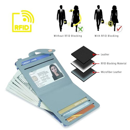 Airkit Small Wallet Women RFID, PU Leather Card Holder with Keychain - color: Colorful Starry Sky