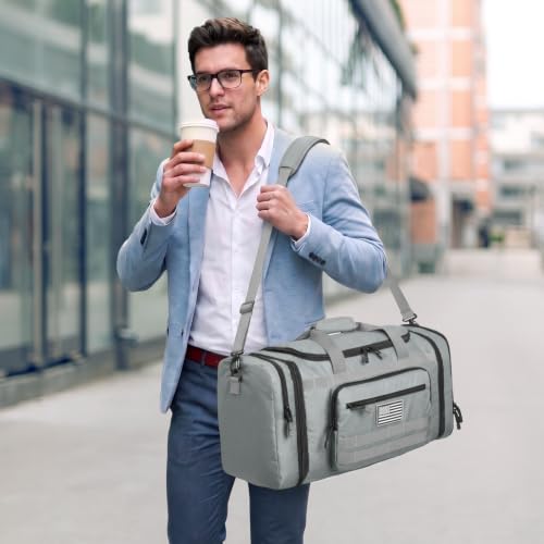 S-ZONE Expandable Travel Duffle Bag, 50L to 60L Tactical Gym Duffel for Men - color: Grey