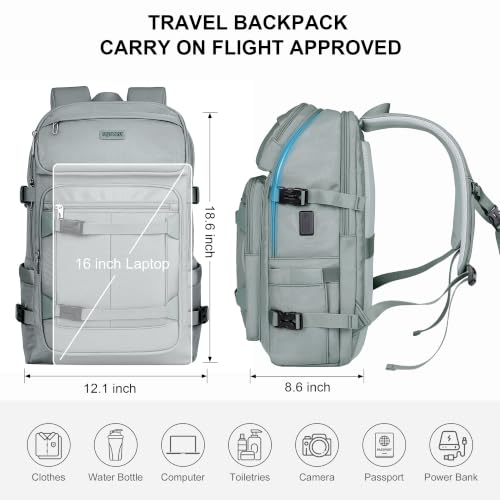 PIJUSHI Travel Backpack 35L Carry On Backpack Flight Approved - color: Updated Grey Blue