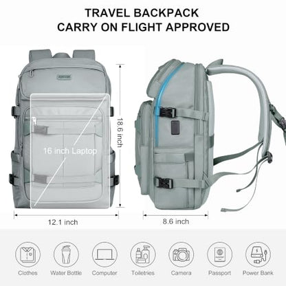 PIJUSHI Travel Backpack 35L Carry On Backpack Flight Approved - color: Updated Grey Blue