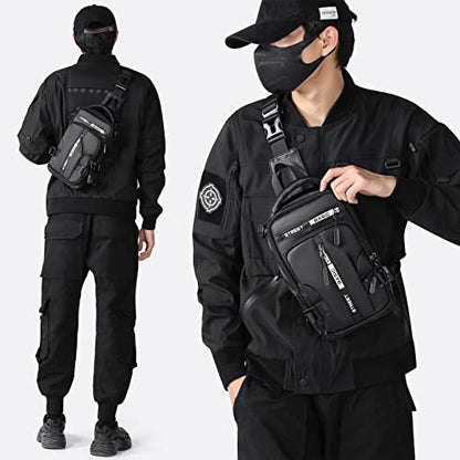 SEAFEW Sling Bag for Men Women, Crossbody Chest Backpack Motorcycle Bag - color: Black-small