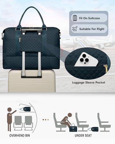 Travel Weekender Duffle Bag for Women: Overnight Bags with Shoe Compartment - color: 7-Peacock Blue, size: Large