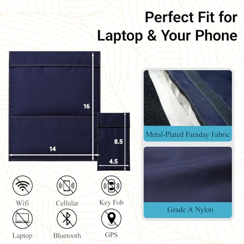 Faraday Bags 2 Pack,Signal Blocking Pouch for Laptop (16‘’x14), Phone(8.5"x4.5") EMP Protection & Anti-Tracking, RFID Shielding Faraday Cage - size: L(Laptop+phone)