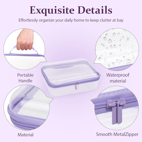3 PCS Clear Zipper Pouches with Handle, Diaper Bag Organizer, Clear Makeup Bags Hardshell Toy Storage Bins with Zipper Toiletry Pouch Bag for Cosmetics Pencils Puzzles, Building Blocks(Purple) - color: Purple-3pc