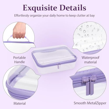 3 PCS Clear Zipper Pouches with Handle, Diaper Bag Organizer, Clear Makeup Bags Hardshell Toy Storage Bins with Zipper Toiletry Pouch Bag for Cosmetics Pencils Puzzles, Building Blocks(Purple) - color: Purple-3pc