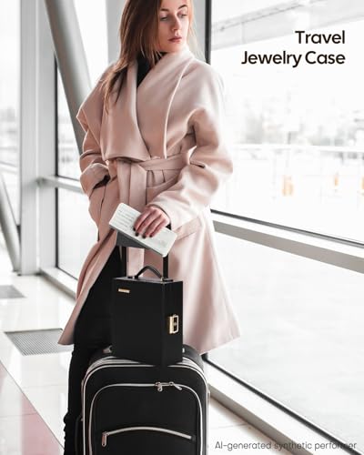 Enthralite Portable Travel Jewelry Case: Jewelry Box with Lock and Mirror - color: Black