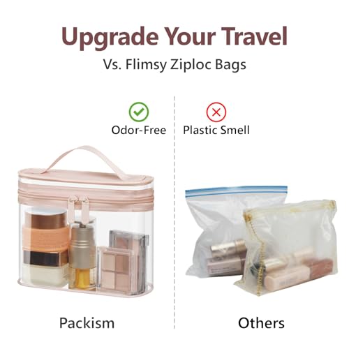 PACKISM TSA Approved Toiletry Bag - Clear Makeup Bag for Travel, Rose Pink - color: Active Pink