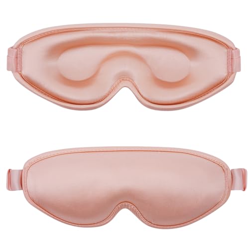 ALASKA BEAR Upgraded Silk Eye Mask with Deep Contour Molded Cups for Beauty Sleep & Lashes Extensions, Zero Pressure Sleeping Eye Cover with Silk-Cover Adjustable Strap - color: P-pink