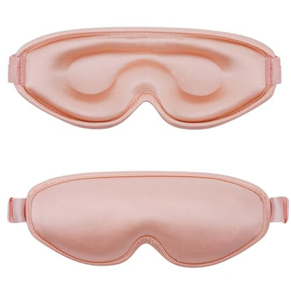 ALASKA BEAR Upgraded Silk Eye Mask with Deep Contour Molded Cups for Beauty Sleep & Lashes Extensions, Zero Pressure Sleeping Eye Cover with Silk-Cover Adjustable Strap - color: P-pink