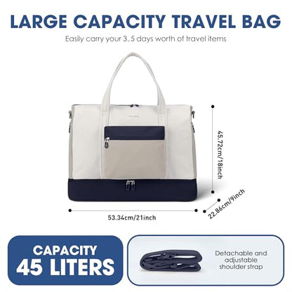 Women's Weekender bag Travel Duffel Bag with Shoe Compartment 21-inch Airline-Approved Carry-On, 2-Piece Overnight Bag Set Personal Item Luggage - color: SR-1-blue light gray medium gray