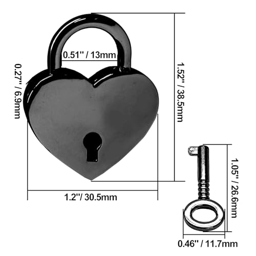Mini Heart Shaped Padlock, Black, 3pcs - color: Black