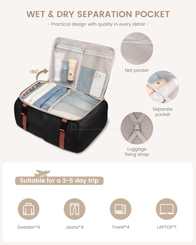 LOVEVOOK Travel Backpack Carry on Flight Approved for Women/Men - color: Black & Brown, size: 40L-4PCS