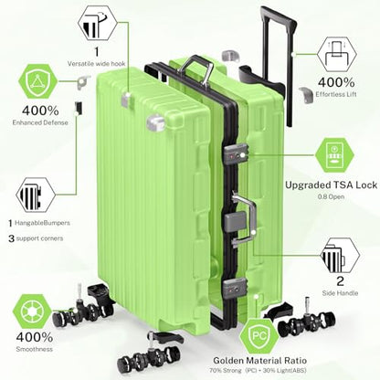 Krute Zipperless Luggage 28inch Checked Hard Shell Suitcases with Wheels - color: Green, size: Large (28 Inch)