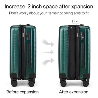 Hanke 20 Inch Expandable Carry on Luggage 22x14x9 Airline Approved - color: Blackish Green, size: 20 Inch EXT