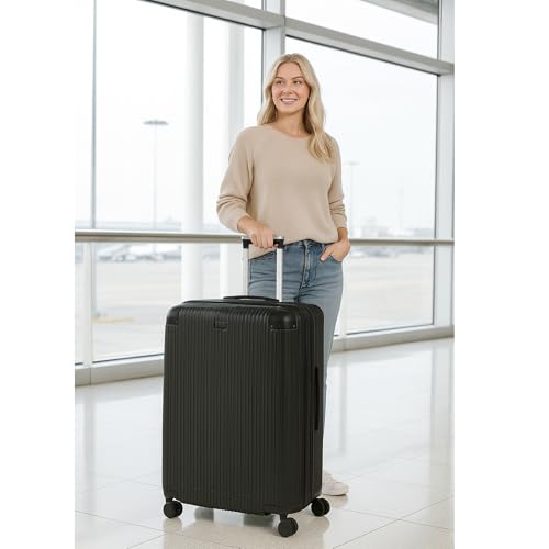 World Traveler Dejuno 콘월 경량 하드사이드 스피너 수하물, 블랙., Dejuno 콘월 경량 하드사이드 스피너 캐리어 - color: 블랙., size: Large Checked