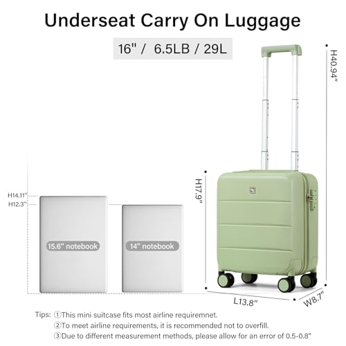 Hanke Underseat Carry On Luggage with Wheels, Hardside Small Suitcase - color: Bamboo Green, size: 16 Inch