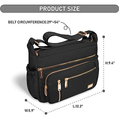 NPBAG Crossbody Bag for Women, Shoulder Purse Handbag Messenger Bag, Trendy Pocketbooks, Waterproof and Multi-Pockets - color: Black