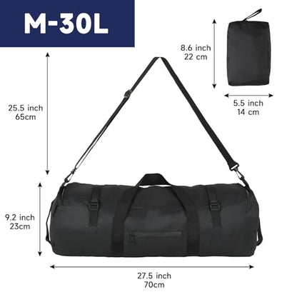 Arxus Duffle Bag 30L/50L/90L Long Travel Bag for Baseball Bat Tent Large - color: Black, size: 30L