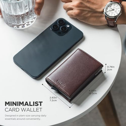 VULKIT Pop up Card Wallet Minimalist Cash Wallets RFID Blocking Leather Smart Credit Card Holder with ID window for Men - color: Top-Grain Cowhide Epresso