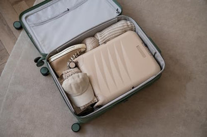 ROLLINK Foldable Mono Medium Checked Suitcase 26” – Hardshell Luggage, Double Spinner Wheels, TSA Lock, Lightweight & Durable Travel Case – Scratch, Water & Impact Resistant (Shifting Sand) - color: Sand Beige, size: Medium Checked