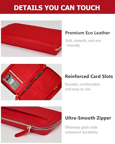 Large Wallet for Women, Clutch Wallet with Passport Holder - color: Red