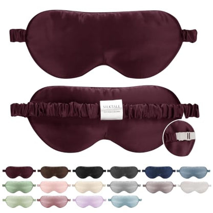100% Mulberry Silk Eye Mask for Sleeping with Silk Wrapped Adjustable Strap,Burgundy - color: Burgundy