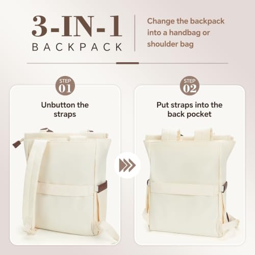 EMPSIGN Tote Backpack for Women, Work & Travel Bag, Fits 15.6" Laptop - color: Apricot/Coffee