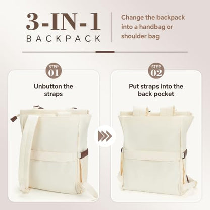 EMPSIGN Tote Backpack for Women, Work & Travel Bag, Fits 15.6" Laptop - color: Apricot/Coffee