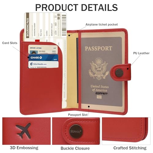 ZOPPEN Passport Holder RFID Blocking Travel Wallet, Scarlet Red - color: Red