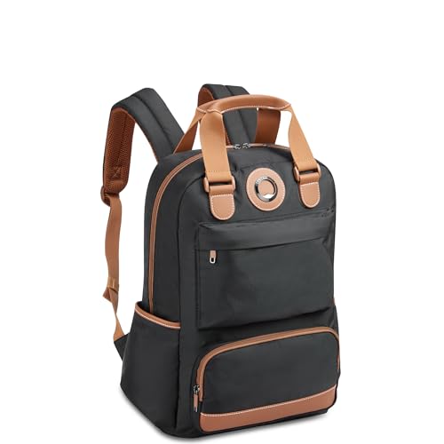 DELSEY PARIS Flanerie SE - 2-Piece Set Luggage & Backpack - 360° Dual Spinner Wheels - TSA Lock - Laptop Backpack 14" - Hardside Carry-On + Polyester Backpack, Black - color: Black, style: Backpack + Carry-on