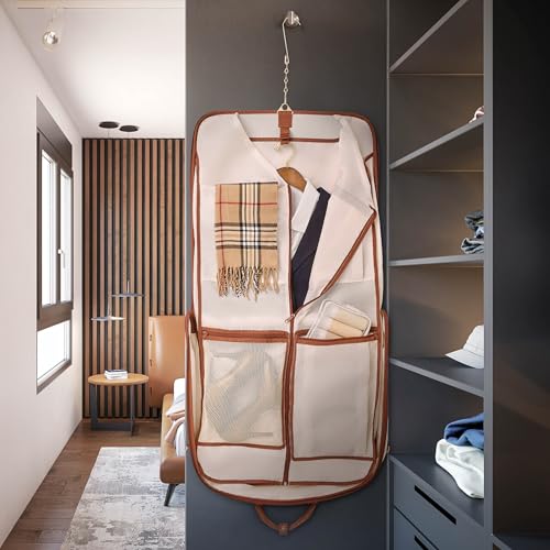 ZEGUR Premium travel garment bag. Carry-on for Men & Women. Hangs 4 Items - color: Beige