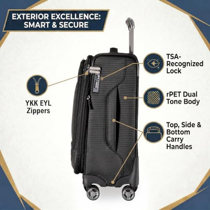 Ricardo Beverly Hills Softside 3 Piece Set: 20” Carry-On, 24” Medium, & 28” Large, Lightweight Expandable Luggage, Spinner Wheels, TSA Lock, Telescopic Pull Handle, Ashbury Series, Black - color: Black, size: 3-Piece Set (20, 24, 28)
