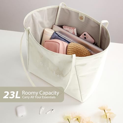 KALIDI PVC Tote Bag Women Large Kraft Paper Travel Beach Bag Jelly Purses - color: Beige