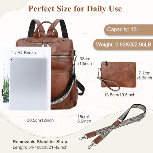 VX VONXURY Small Backpack Purse for Women, Faux Leather, Fit 9.7" IPad - color: Medium-brown Fits A4 Folder