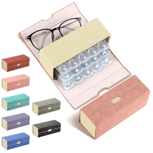 Flutesan 2 in 1 Daily Contact Lens and Glasses Organizer Case, Pink - color: Pink