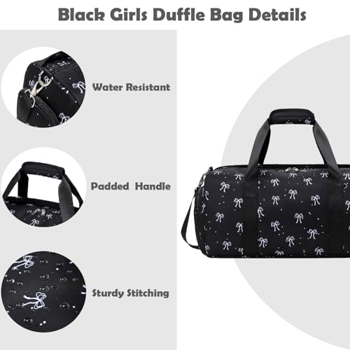 Kimwadalh Travel Duffle Bag with Wet & Shoe Compartments for Girls Women - color: Bow Black