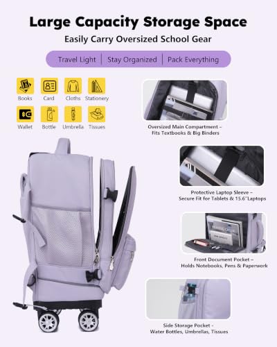 NEW TILAMI 19 Inch Rolling Backpack 4 Spinner Wheels for School, Purple - color: Purple