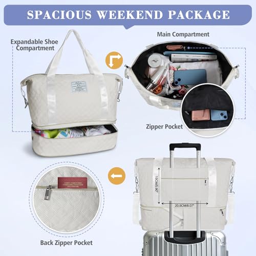 Geestock Travel Duffle Bag - Weekender Overnight Bags for Women, White - color: White