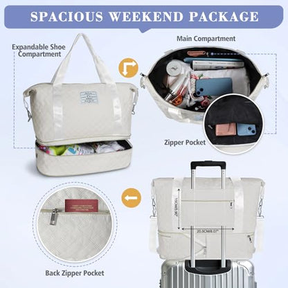 Geestock Travel Duffle Bag - Weekender Overnight Bags for Women, White - color: White