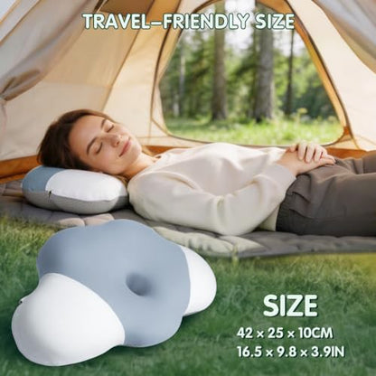 SAHEYER Memory Foam Camping Pillow, Upgraded Lengthened Travel Pillows for Sleeping, Cervical Neck Support Camping Gear Accessories - Small Pillow Travel Essentials for Sleep, Backpack, Hammock, Grey