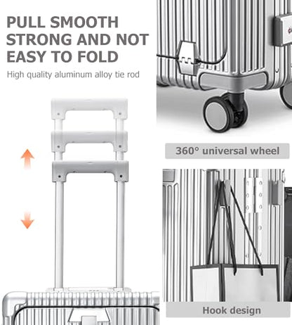 feilario PC Hardside Carry On Luggage, Aluminum Frame, TSA Lock, Cup Holder - color: A-Silver