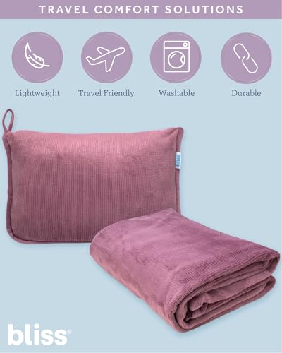 Bliss Faille Travel Pillow & Blanket Set, 2-in-1, Compact - color: Mauve