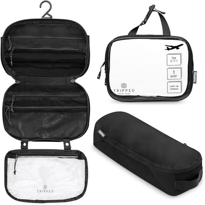 TRIPPED Travel Gear 3-Piece Travel Toiletry Bag Set - color: Black Ripstop