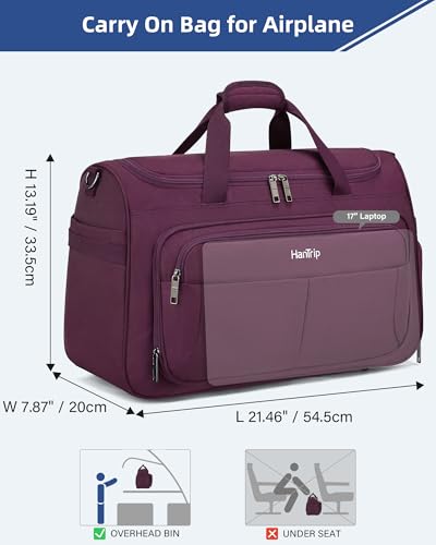 HanTrip 21 Inch Carry On Duffel Bag Foldable Overnight Tote Bags, Purple - color: Purple, size: Carry-on 21.5-Inch