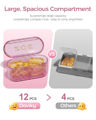 Daviky Weekly Pill Organizer with Large Capacity, 7 Day Pill Case 1x a Day - color: Pink Purple