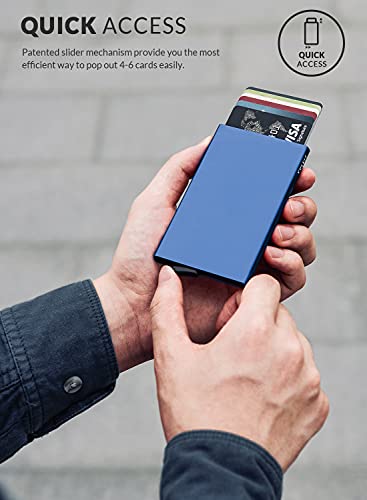 VULKIT Pop Up Wallet, Slim Minimalist Credit Card Holder For Men and Women RFID Blocking Mini Metal Case Navy - color: navy