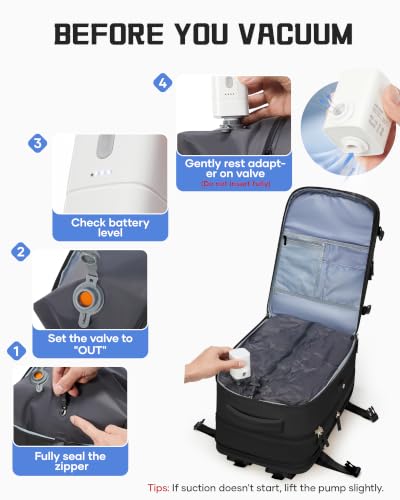 wepadre Vacuum Backpack Travel with Pump Travel Backpack with Vacuum System Expandable Vacpack Compression Backpacks for Travel Easy Vac Pack Carry on Luggage - color: Black