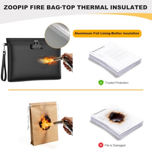5200℉ Fireproof Document Bag with Lock,Money Pouch,14.6"x10.5" - color: Black, size: 14.6"x10.5"
